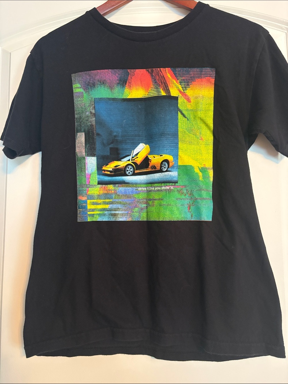 Fashion Nova Black Tee with Yellow Car Graphic